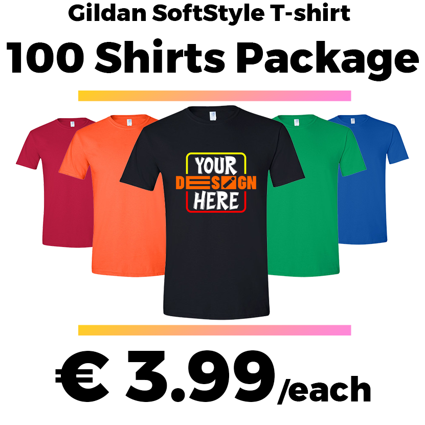 100 Gildan SoftStyle® T-shirts Package Deal