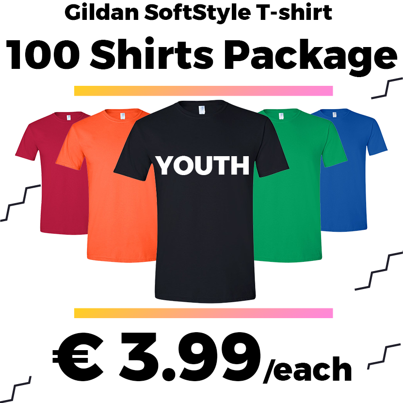 YOUTH - 100 Gildan SoftStyle® YOUTH Tees DEAL