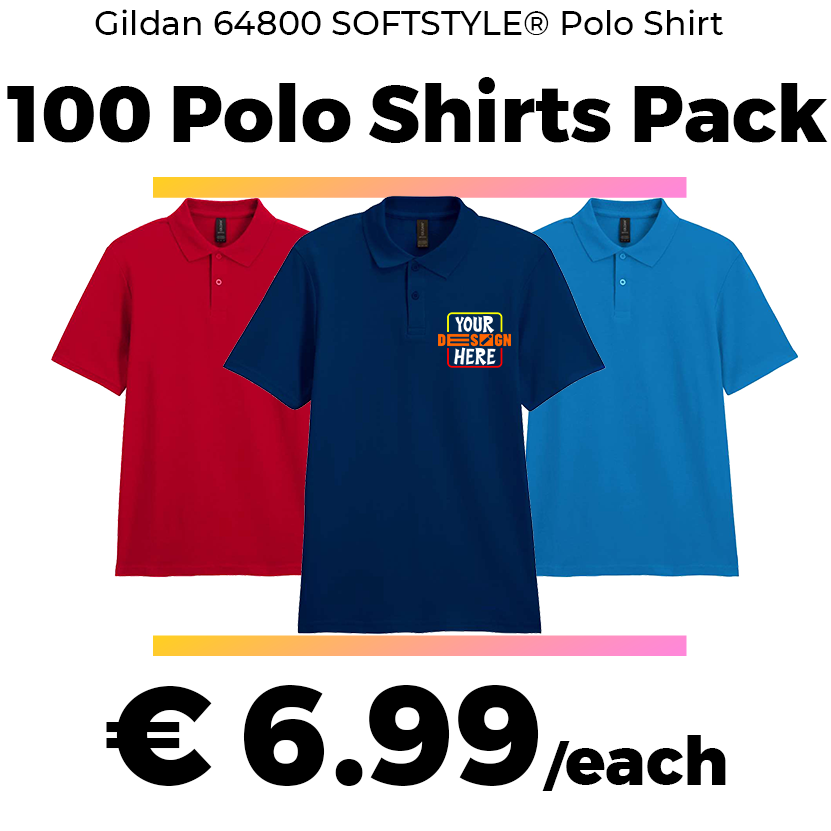 100 Gildan SoftStyle® 64800 Double Piqué Polo