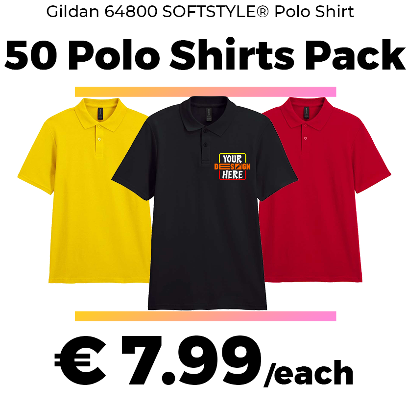 50 Gildan SoftStyle® 64800 Double Piqué Polo
